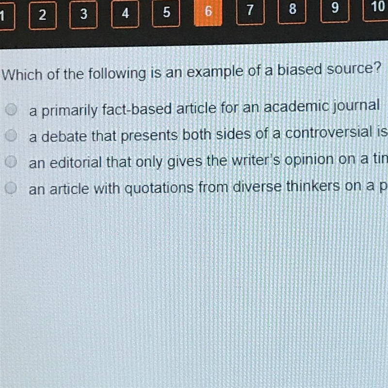 The answer on which of the following is an example of a biased source?-example-1