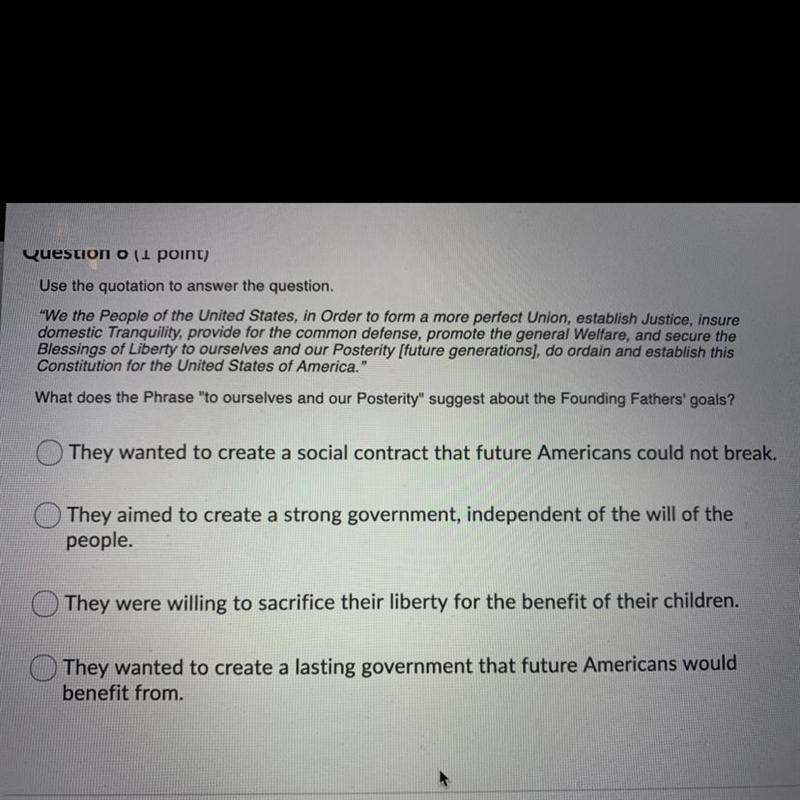 Use the quotation to answer the question. "We the People of the United States-example-1