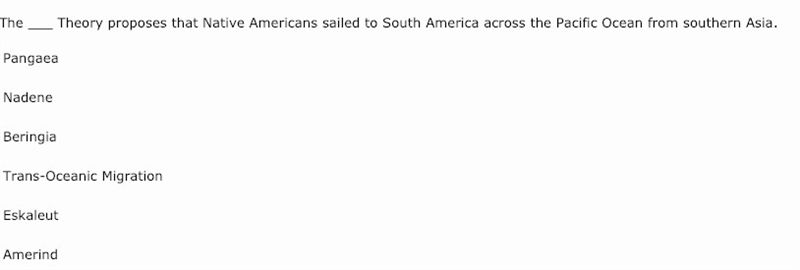 The ___ Theory proposes that Native Americans sailed to South America across the Pacific-example-1