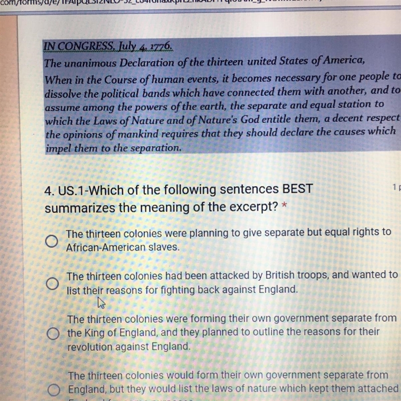 4. US.1-Which of the following sentences BEST summarizes the meaning of the excerpt-example-1