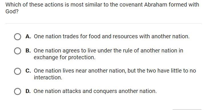 Which of these actions is most similar to the covenant Abraham formed with God?-example-1