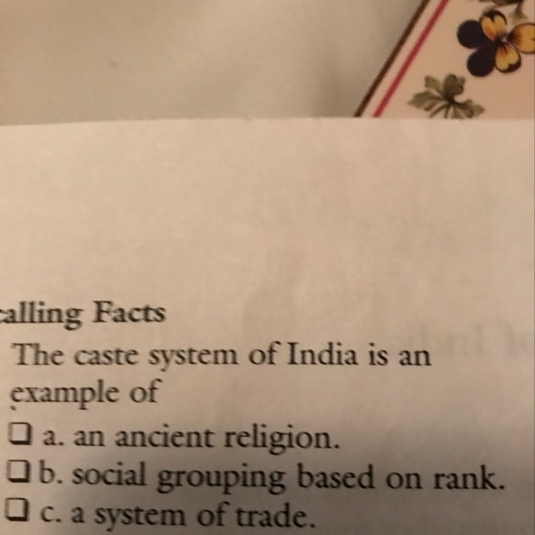 The caste system of india is an example of-example-1