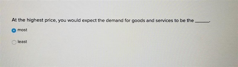 At the highest price, you would expect the demand for goods and services to be the-example-1