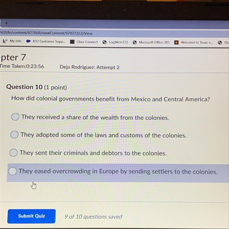 How did colonial governments benefit from Mexico and Central America? They received-example-1