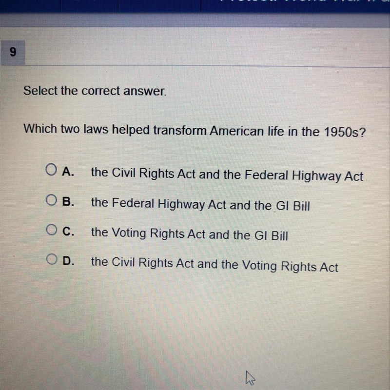 Which two laws helped transform American life in the 1950s?-example-1