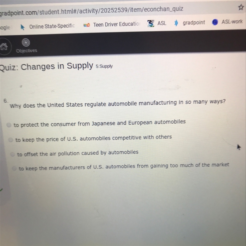 Why does the United States regulate automobile manufacturing in so many ways?-example-1