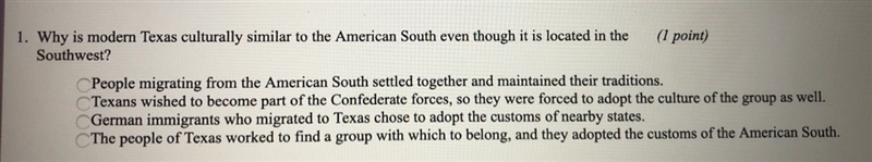 why is modern texas culturally similar to the american south even though it is located-example-1