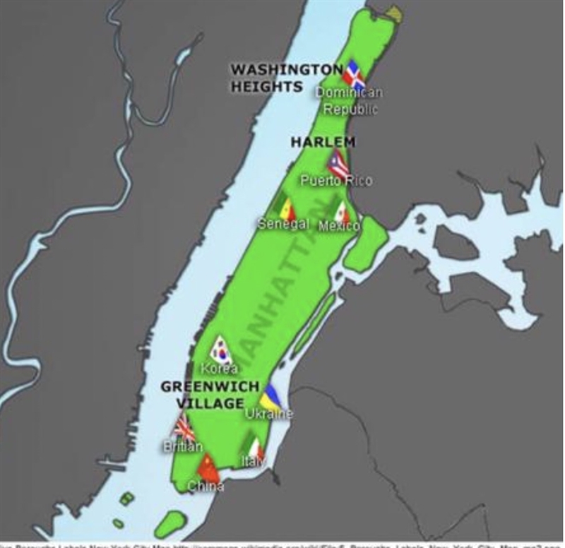 Based on the map, which statement BEST describes the neighborhood of Washington Heights-example-1