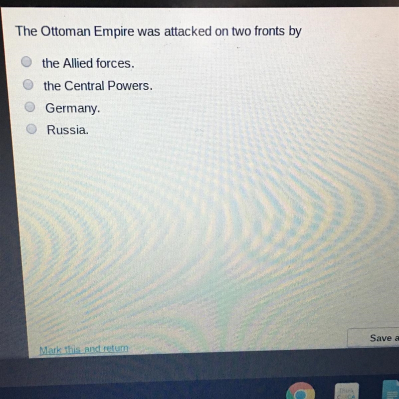 The Ottoman Empire was attacked on two fronts by - the allied forces - the central-example-1