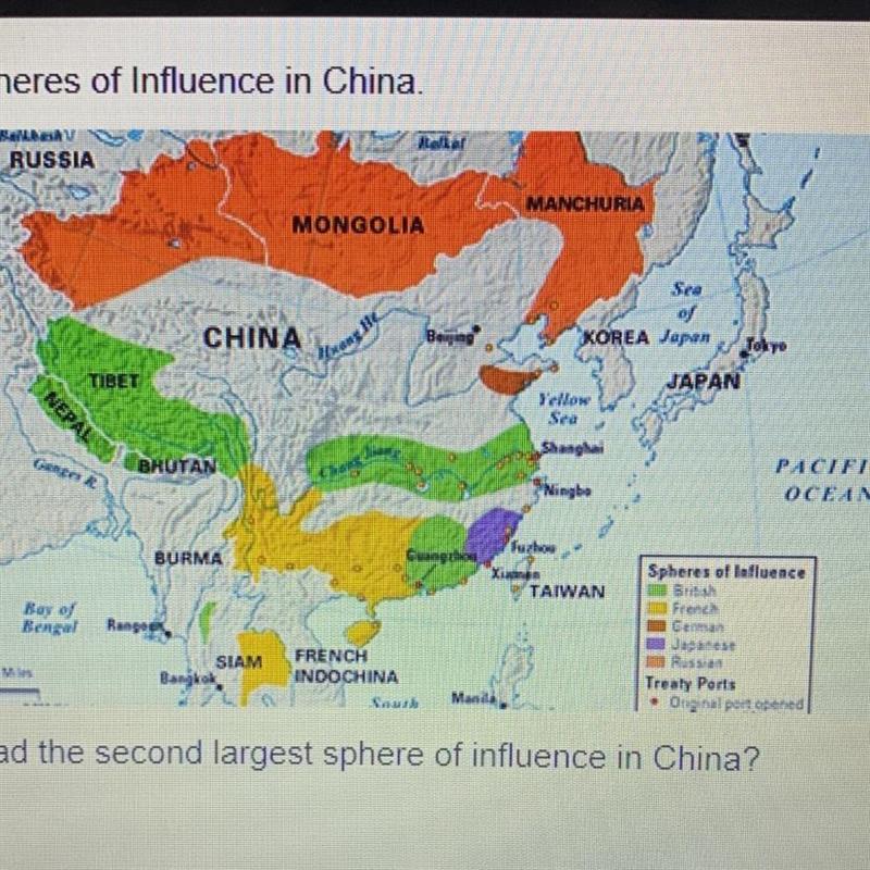 Which country had the second largest sphere of influence in China? O Russia O France-example-1