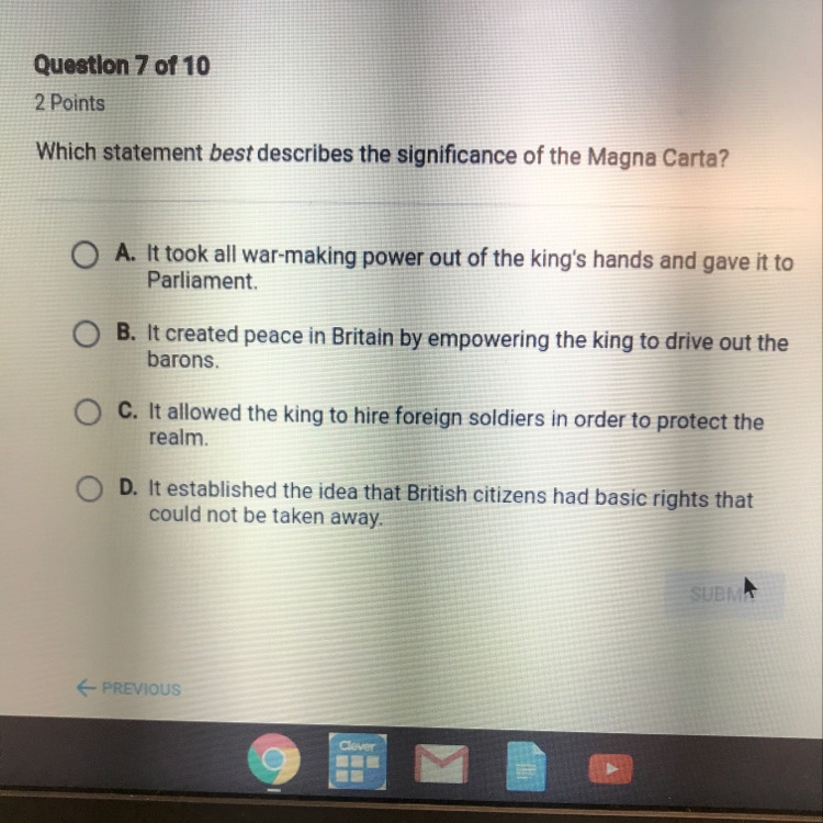 Which best describes the significance of the magna carta?-example-1