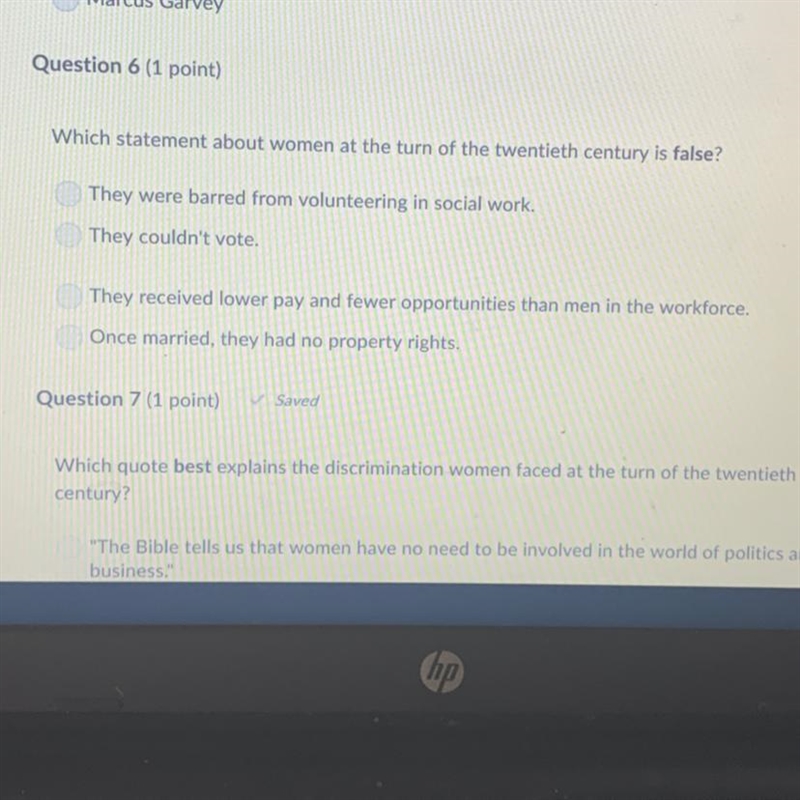 Which statement about women at the turn of the twentieth century is false?-example-1