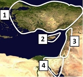 Which of the following places is located at Number 2 on the map above? A. Asia Minor-example-1