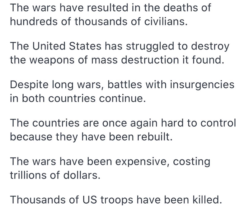 Which of the following describe issues that were caused by the wars in Iraq and Afghanistan-example-1