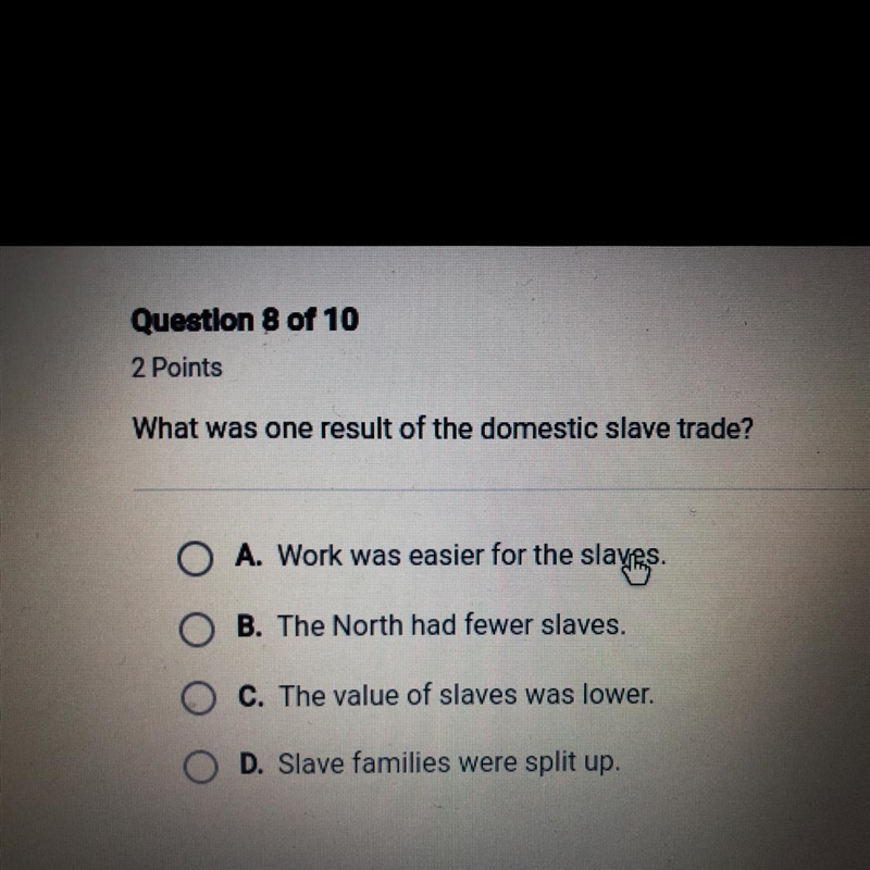 What was one result of the domestic slave trade?-example-1