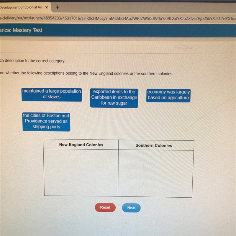 Determine whether the following descriptions belong to the new England colonies or-example-1