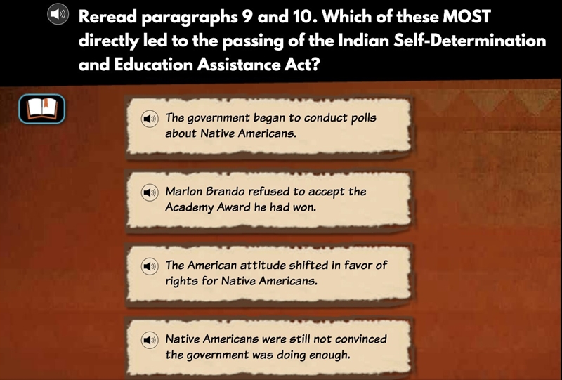 Which Of these most directly led to the passing of Indian self-determination and education-example-1