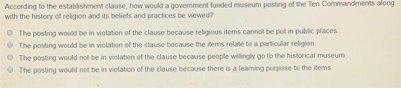 According to the establishment clause, how would a government funded museum posting-example-1