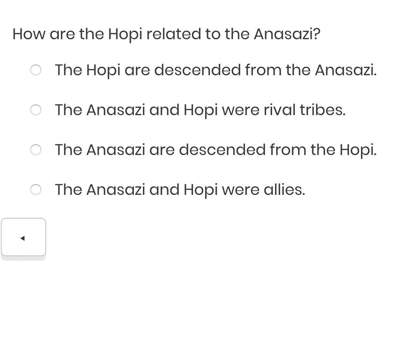 ( PLEASE HELP ASAP! ) How are the Hopi related to the Anasazi? A) The Hopi are descended-example-1