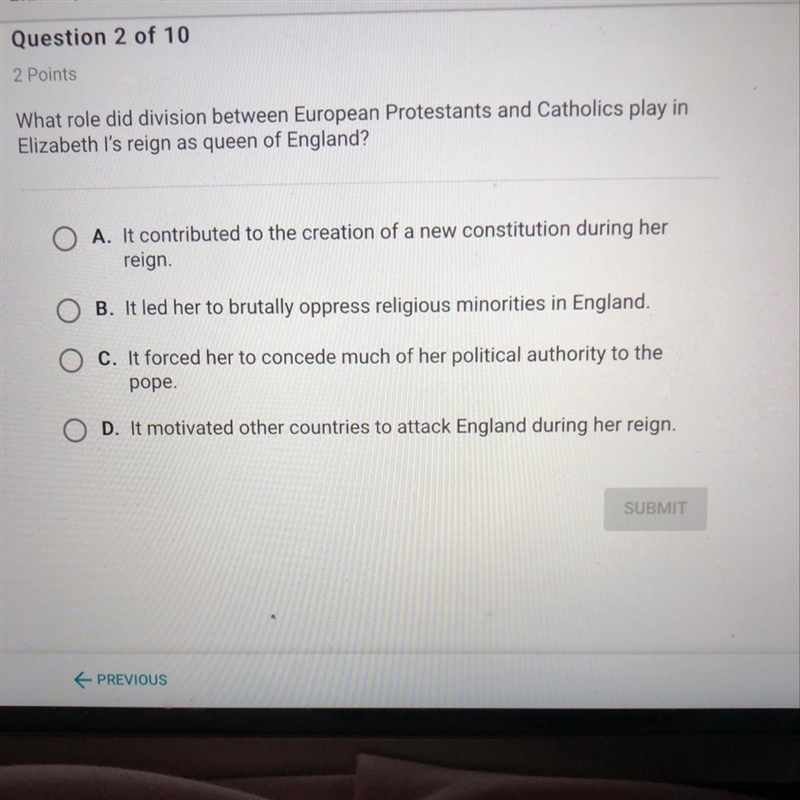 What role did division between European Protestant and Catholics play in Elizabeth-example-1