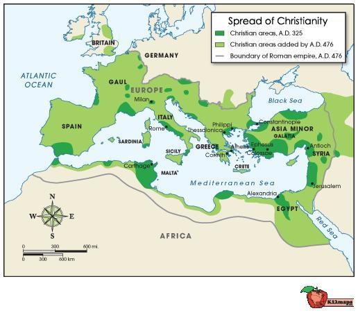 Use the map below to answer the following question: To which area had Christianity-example-1