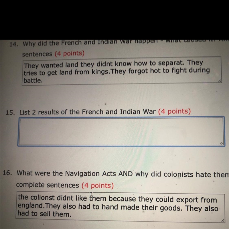 Need number 15, need 2 results of the French and Indian war!! US HISTORY-example-1