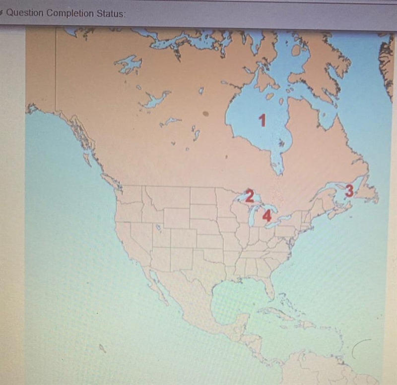 On the map , #2 identifies which body of water? a. Lake Erie b. Lake Michigan c. Hudson-example-1