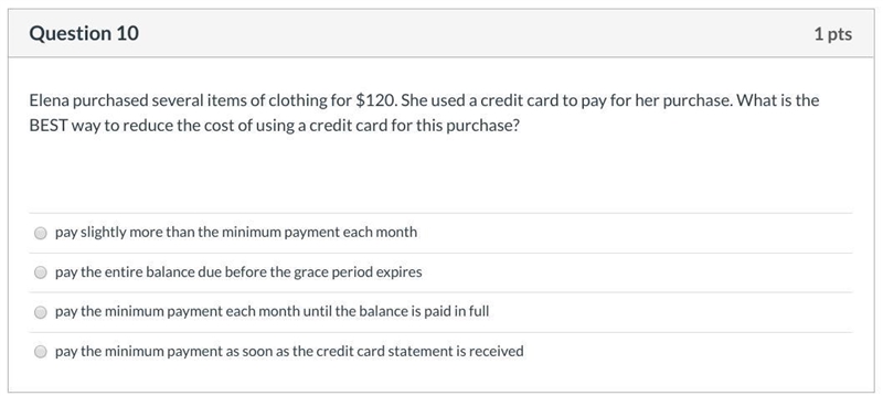 Elena purchased several items of clothing for $120. She used a credit card to pay-example-1