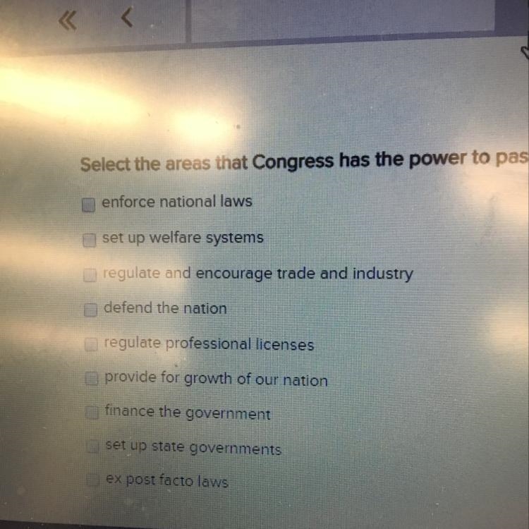 Select the areas that congress has the power to pass laws-example-1