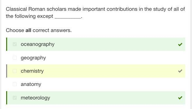 Classical Roman scholars made important contributions in the study of all of the following-example-1