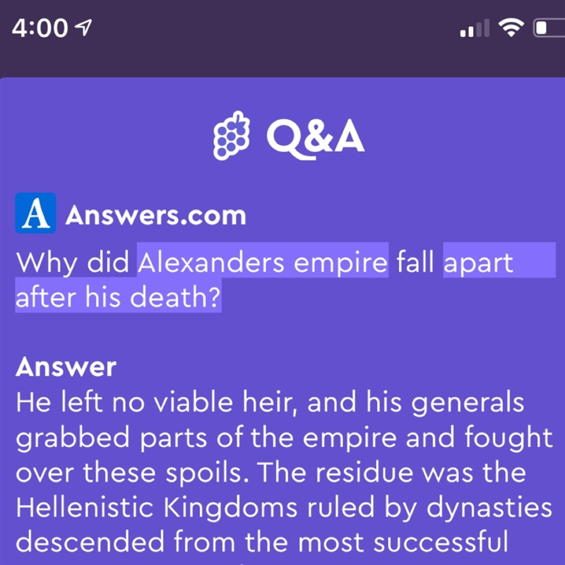 After his death, Alexander's empire fell apart because of what reason-example-1