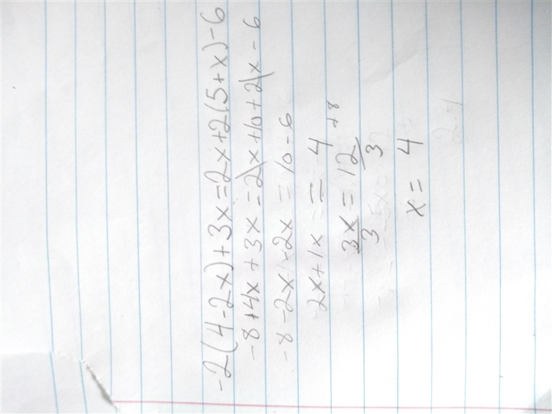 −2(4 − 2x) + 3x = 2x + 2(5 + x) − 6-example-1