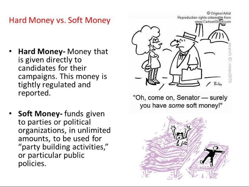 Which is one difference between hard money and soft money? A. Hard money is not used-example-1