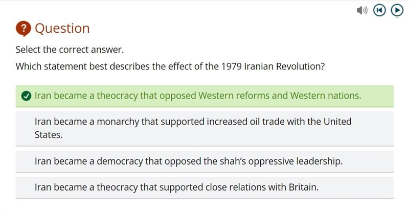 The 1979 Iranian revolution established?-example-1