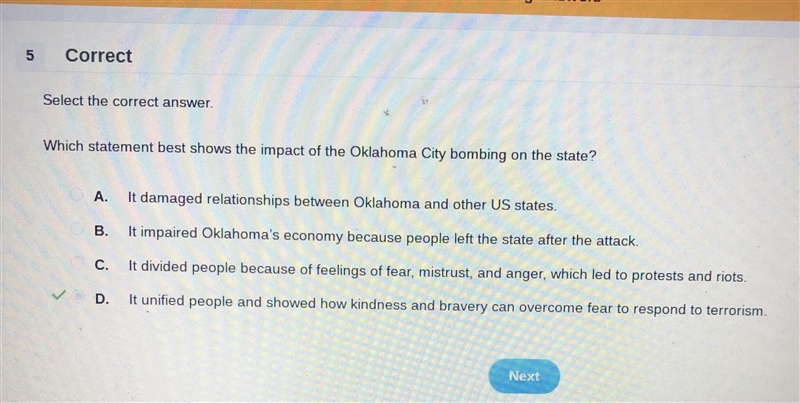 Which statement best shows the impact of the Oklahoma City bombing on the state-example-1