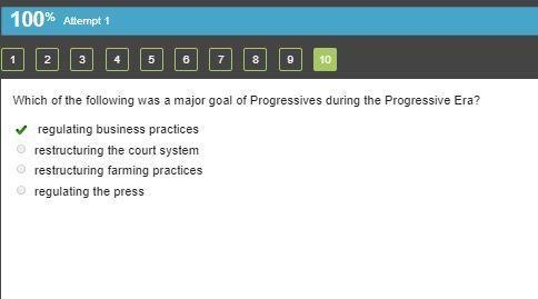 Which of the following was a major goal of Progressives during the Progressive Era-example-1