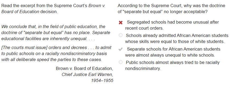 According to the Supreme Court, why was the doctrine of "separate but equal&quot-example-1