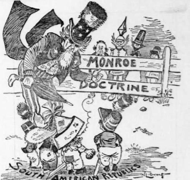 Find a political cartoon that represents the monroe doctrine-example-1