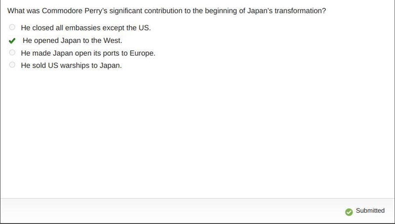 What was Commodore Perry’s significant contribution to the beginning of Japan’s transformation-example-1