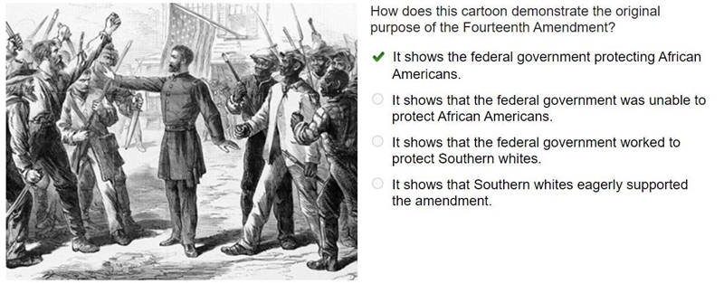 How does this cartoon demonstrate the original purpose of the Fourteenth Amendment-example-1