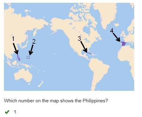 Which number on the map shows the Philippines? O 1 2 3 4-example-1