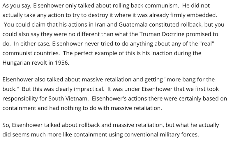 Compare and contrast the foreign policies of Eisenhower of the Cold war-example-1