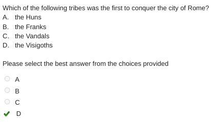 Which of the following tribes forced barbarians to move to Roman lands? A. the Huns-example-1