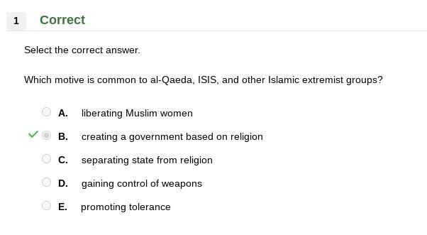 Select the correct answer. Which motive is common to al-Qaeda, ISIS, and other Islamic-example-1