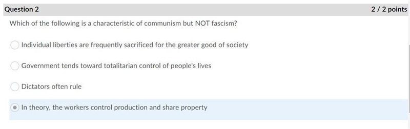 Which of the following is a characteristic of communism but NOT fascism?-example-1