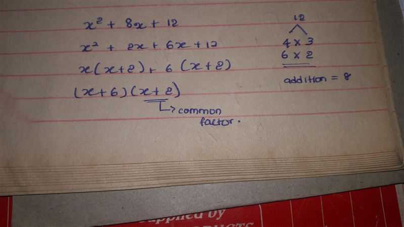 Factor the quadratic x² + 8x+12 a. (x + 4)(X + 8) b. (x + 6)(x + 2) c. (x + 1)(x + 12) d-example-1