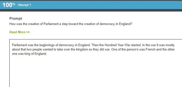 How was the creation of Parliament a step toward the creation of democracy in England-example-1