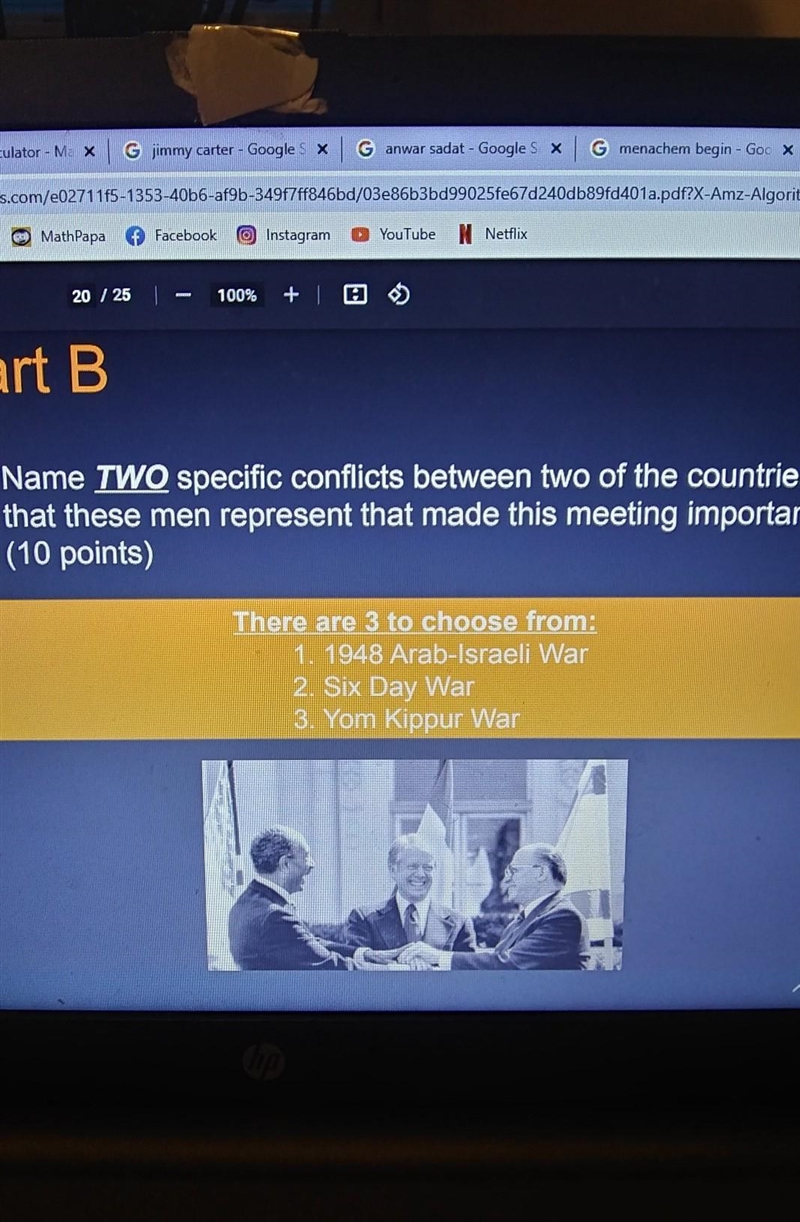 List one of the main conflicts between Israel and Egypt prior to the Camp David accords-example-1