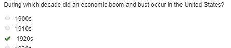 During which decade did an economic boom and bust occur in the United States?-example-1