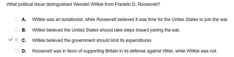 What political issue distinguished Wendell Willkie from Franklin D. Roosevelt? Willkie-example-1